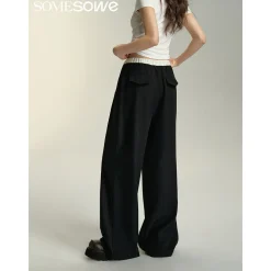 SomeSowe Drawstring Wide-Leg Suit Pants Black
