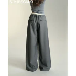SomeSowe Drawstring Wide-Leg Suit Pants Gray