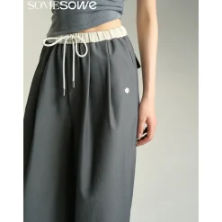 SomeSowe Drawstring Wide-Leg Suit Pants Gray
