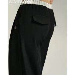 SomeSowe Drawstring Wide-Leg Suit Pants Black