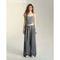 SomeSowe Drawstring Wide-Leg Suit Pants Gray