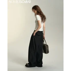 SomeSowe Drawstring Wide-Leg Suit Pants Black