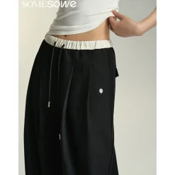 SomeSowe Drawstring Wide-Leg Suit Pants Black