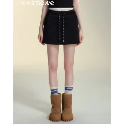 SomeSowe Elastic-Waist Drawstring Casual Skirt Black