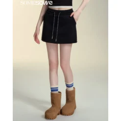 SomeSowe Elastic-Waist Drawstring Casual Skirt Black