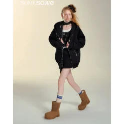 SomeSowe Elastic-Waist Drawstring Casual Skirt Black