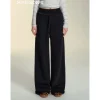 SomeSowe Elastic-Waist Lace Edge Wide-Leg Pants Black