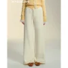 SomeSowe Elastic-Waist Lace Edge Wide-Leg Pants White