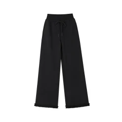 SomeSowe Elastic-Waist Lace Edge Wide-Leg Pants Black