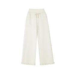 SomeSowe Elastic-Waist Lace Edge Wide-Leg Pants White
