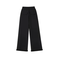 SomeSowe Elastic-Waist Lace Edge Wide-Leg Pants Black