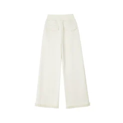 SomeSowe Elastic-Waist Lace Edge Wide-Leg Pants White