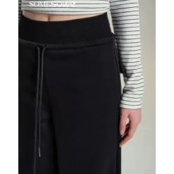 SomeSowe Elastic-Waist Lace Edge Wide-Leg Pants Black