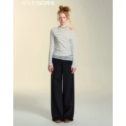 SomeSowe Elastic-Waist Lace Edge Wide-Leg Pants Black