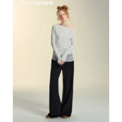 SomeSowe Elastic-Waist Lace Edge Wide-Leg Pants Black