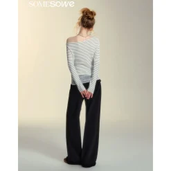 SomeSowe Elastic-Waist Lace Edge Wide-Leg Pants Black