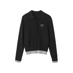 SomeSowe Fake-2-Piece Bow Knit Polo Cardigan Black