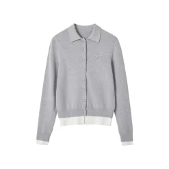 SomeSowe Fake-2-Piece Bow Knit Polo Cardigan Gray