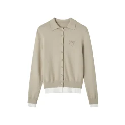 SomeSowe Fake-2-Piece Bow Knit Polo Cardigan Khaki