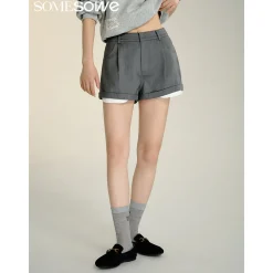 SomeSowe Fake-2-Piece Patchwork Casual Shorts
