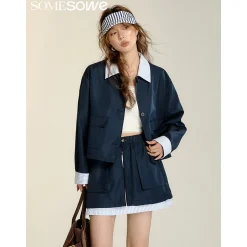 SomeSowe Fake-2-Piece Striped Patchwork Jacket