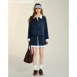 SomeSowe Fake-2-Piece Striped Patchwork Jacket