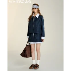 SomeSowe Fake-2-Piece Striped Patchwork Jacket
