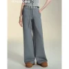 SomeSowe Fleece-Lined Lace Up Casual Pants Gray