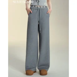 SomeSowe Fleece-Lined Lace Up Casual Pants Gray