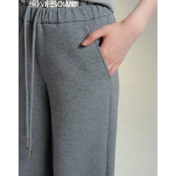 SomeSowe Fleece-Lined Lace Up Casual Pants Gray