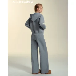 SomeSowe Fleece-Lined Lace Up Casual Pants Gray