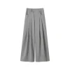 SomeSowe Floral Embossed High-Waisted Wide-Leg Pants Grey