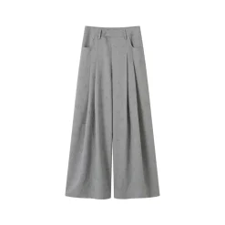 SomeSowe Floral Embossed High-Waisted Wide-Leg Pants Grey