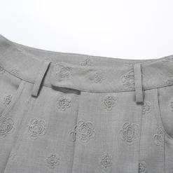 SomeSowe Floral Embossed High-Waisted Wide-Leg Pants Grey