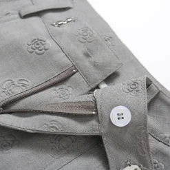 SomeSowe Floral Embossed High-Waisted Wide-Leg Pants Grey