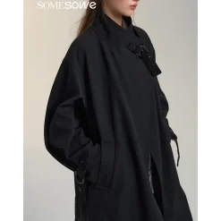 SomeSowe Floral Patchwork Casual Silhouette Coat Black