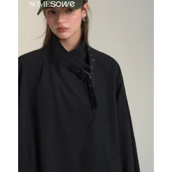 SomeSowe Floral Patchwork Casual Silhouette Coat Black