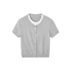 SomeSowe Folded Fake-2-Piece Knit Cardigan Gray