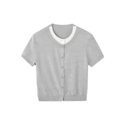 SomeSowe Folded Fake-2-Piece Knit Cardigan Gray
