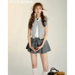 SomeSowe Folded Fake-2-Piece Knit Cardigan Gray