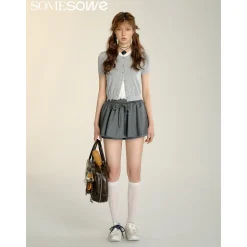 SomeSowe Folded Fake-2-Piece Knit Cardigan Gray