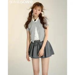 SomeSowe Folded Fake-2-Piece Knit Cardigan Gray