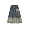 SomeSowe Gradient Bow Raw Edge Denim Long Skirt