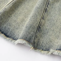 SomeSowe Gradient Bow Raw Edge Denim Long Skirt