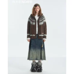 SomeSowe Gradient Bow Raw Edge Denim Long Skirt
