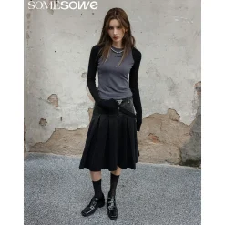 SomeSowe Gradient Pleated Denim Skirt Washed Black