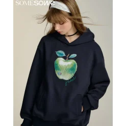 SomeSowe Green Apple Printed Hoodie Navy Blue
