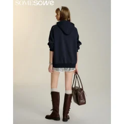 SomeSowe Green Apple Printed Hoodie Navy Blue