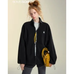 SomeSowe High Collar Fleece Casual Jacket Black