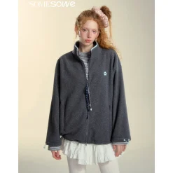 SomeSowe High Collar Fleece Casual Jacket Gray